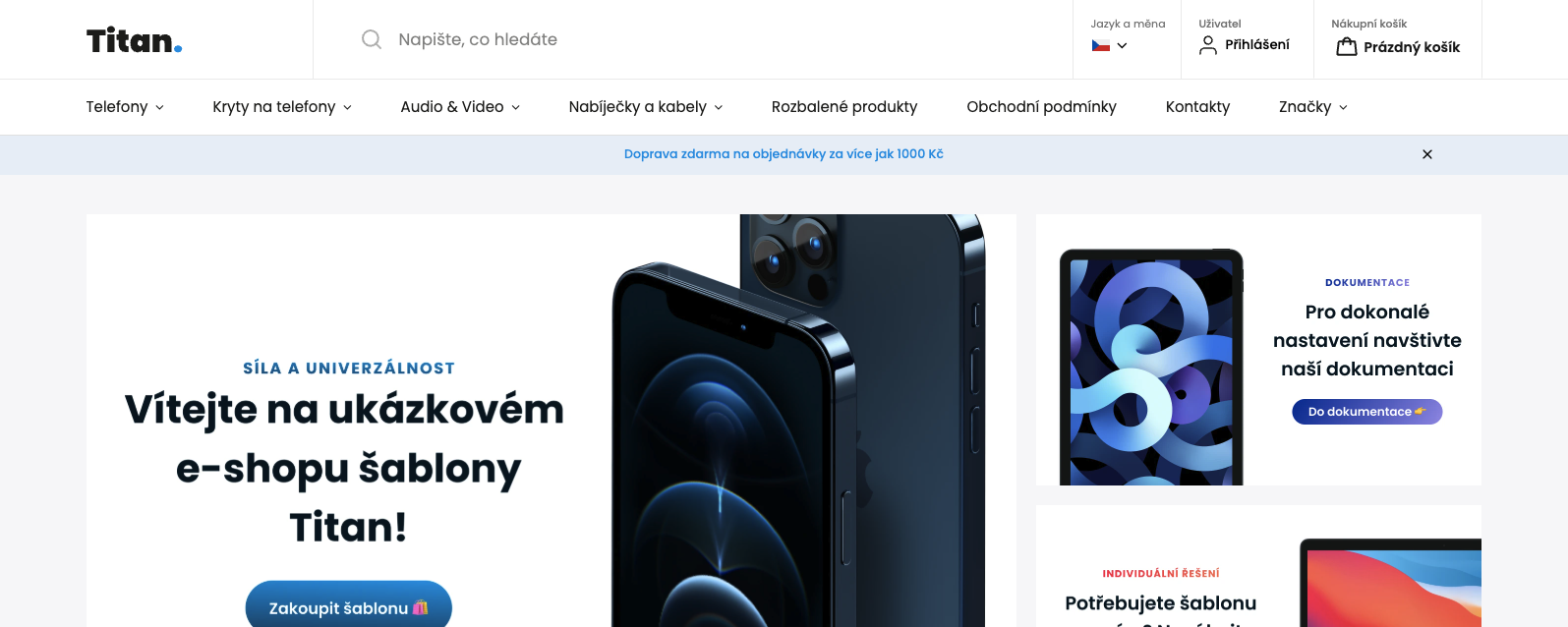 Titan – hlavička bez horní lišty s kontakty a odkazy