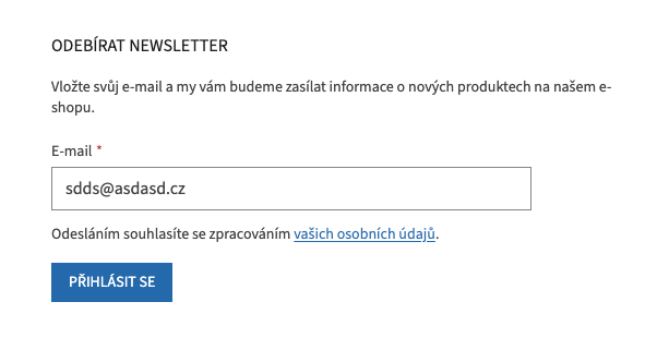 Reálný náhled přehledného newsletterového formuláře
